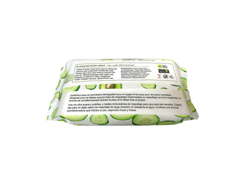 Pack of wipes with cucumber slices on a white background