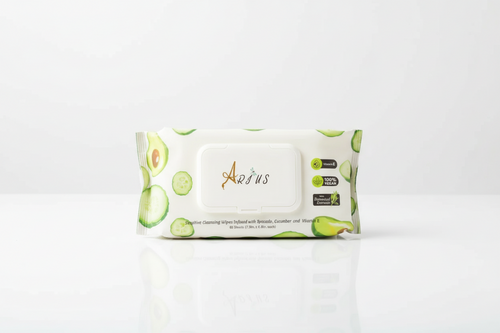 Pack of Arius wipes with avocado and cucumber design on a white background