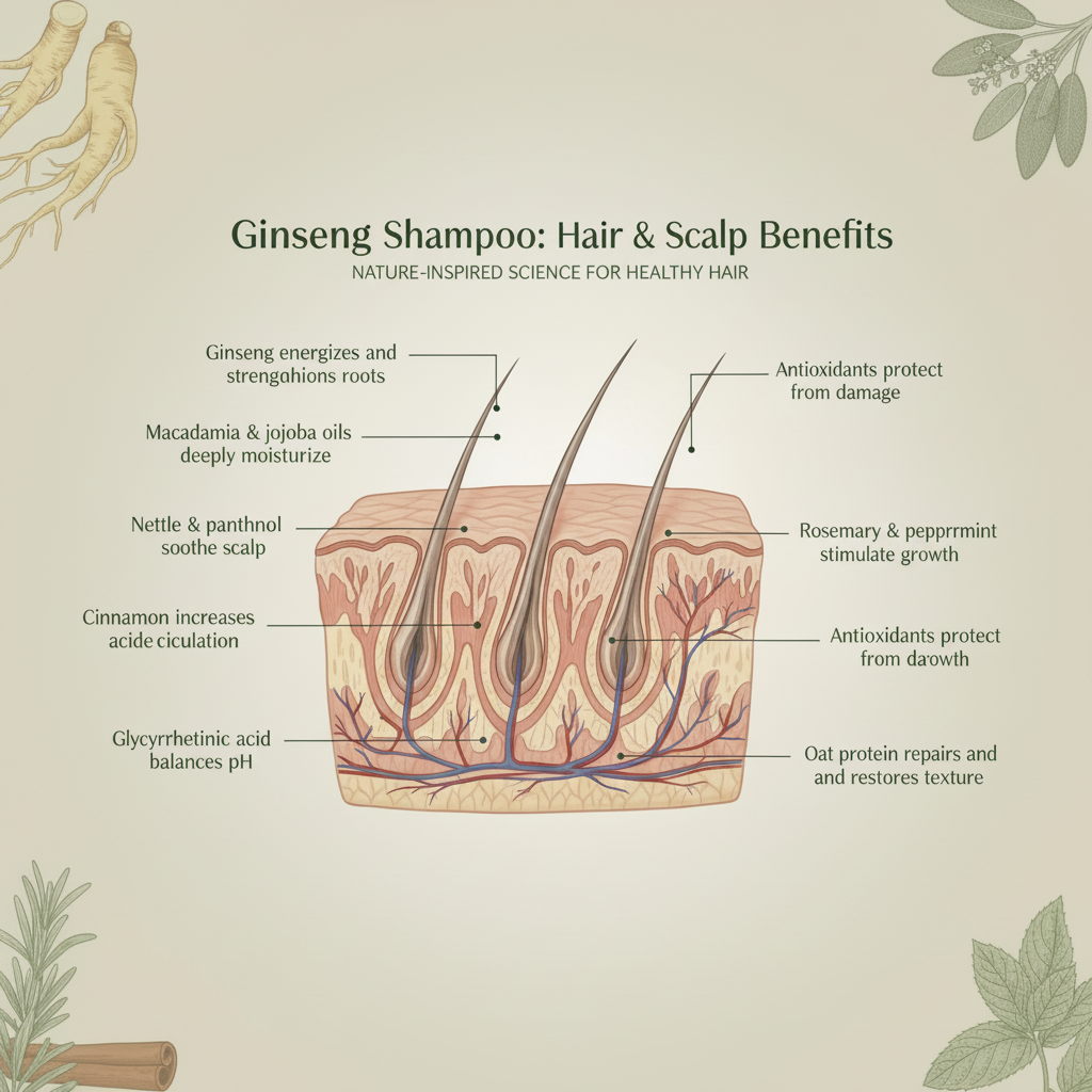 Ginseng Shampoo Benefits Diagram - Square Format